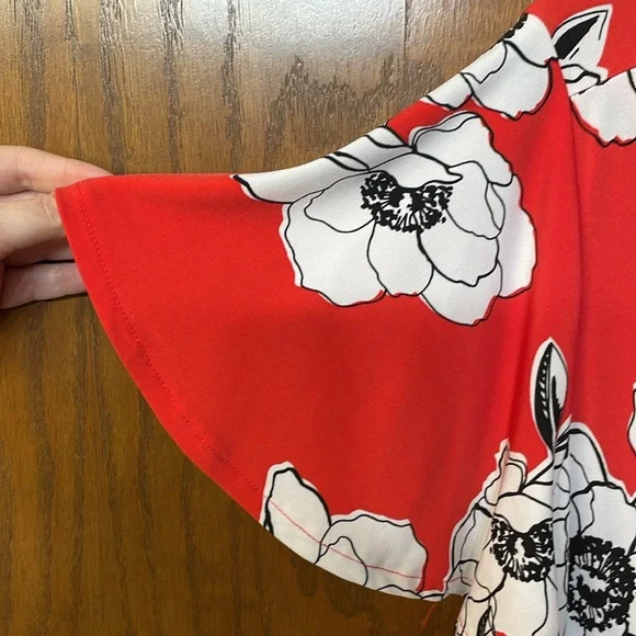 LANE BRYANT UEC 14/16 Floral Faux Wrap Maxi Dress Red White High-Low Ruffle - Picture 6 of 11